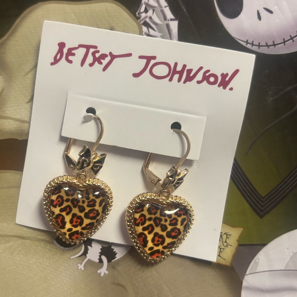 Betsey Johnson Leopard Heart Earrings